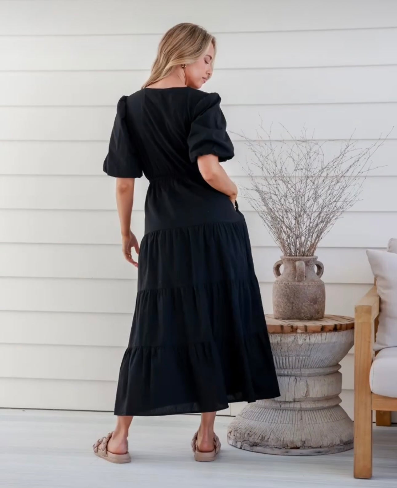 Belo Tie Front Maxi Dress - Black