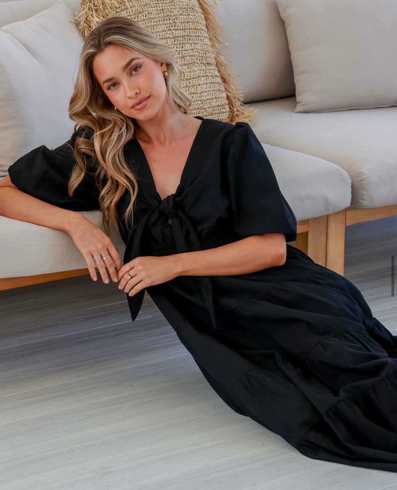 Belo Tie Front Maxi Dress - Black