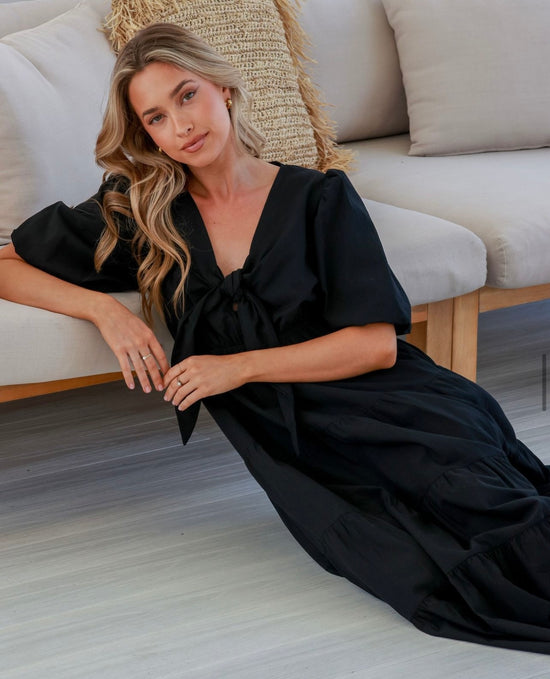 Belo Tie Front Maxi Dress - Black