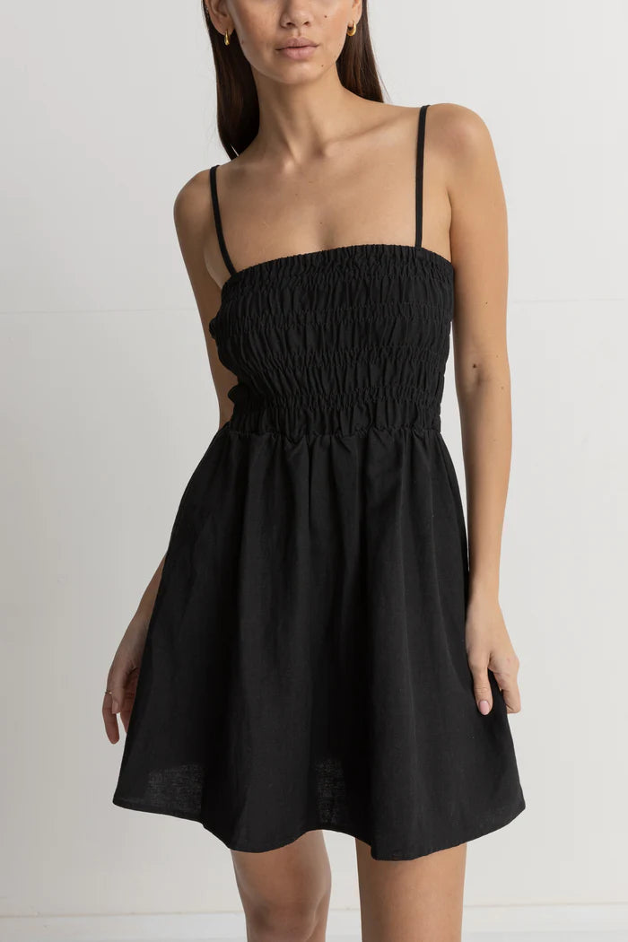 Rhythm Classic Shirred Mini Dress - Black