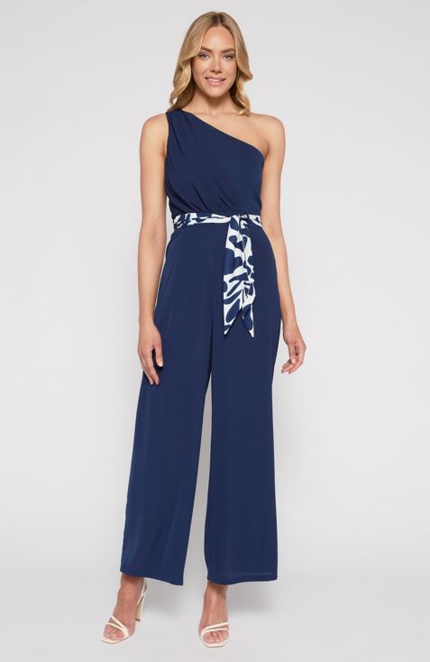 Load image into Gallery viewer, Lourne One Shoulder Jumpsuit - Navy
