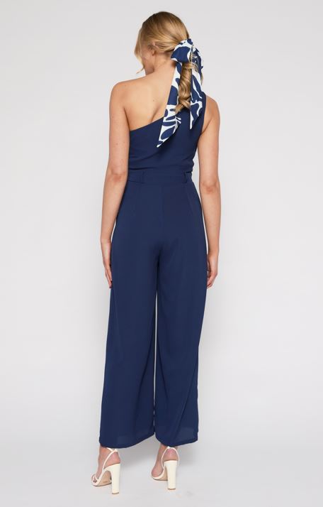 Load image into Gallery viewer, Lourne One Shoulder Jumpsuit - Navy
