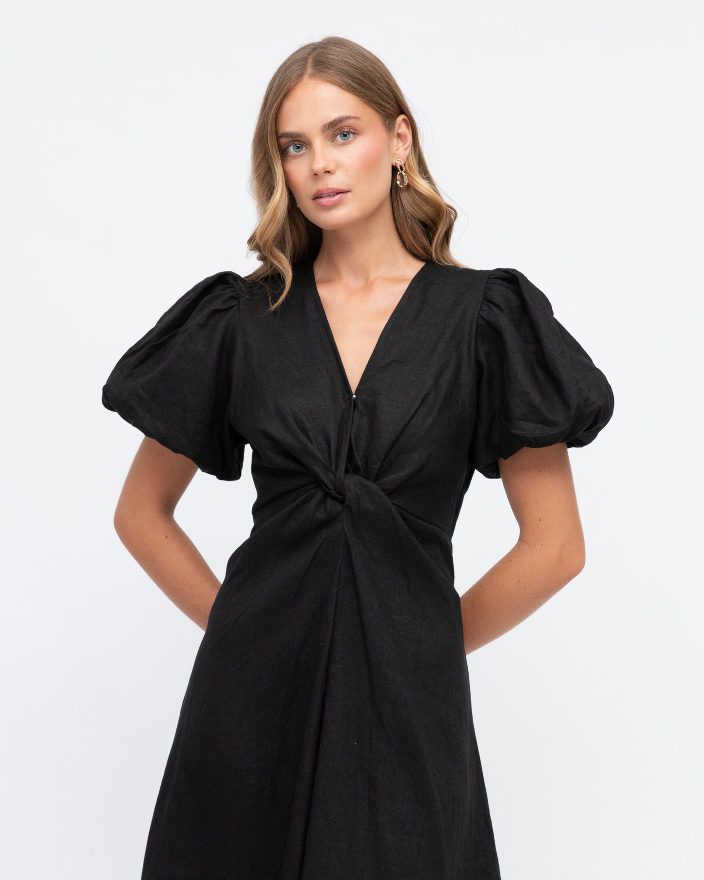 Lourell 100% Linen Maxi Dress - Black