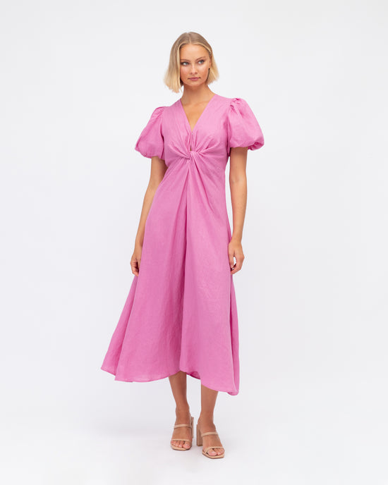 Lourell 100% Linen Maxi Dress - Pink