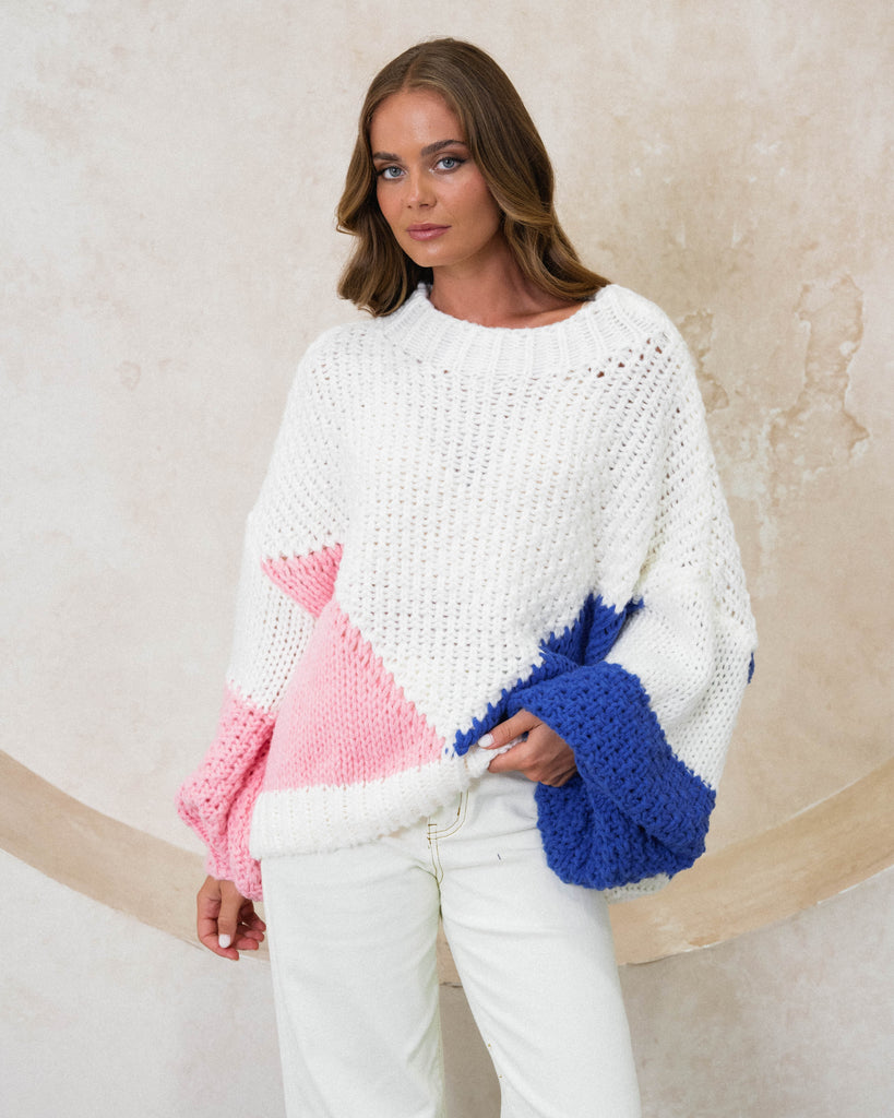 Alisa Puff Sleeve Knit - Beige Multi