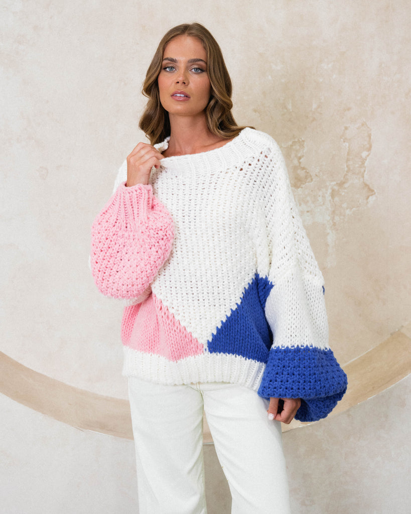 Alisa Puff Sleeve Knit - Beige Multi