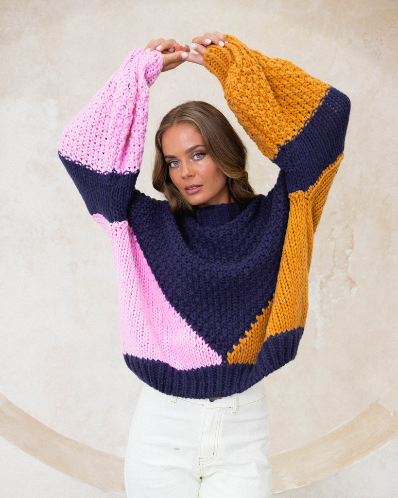 Alisa Puff Sleeve Knit - Navy Multi