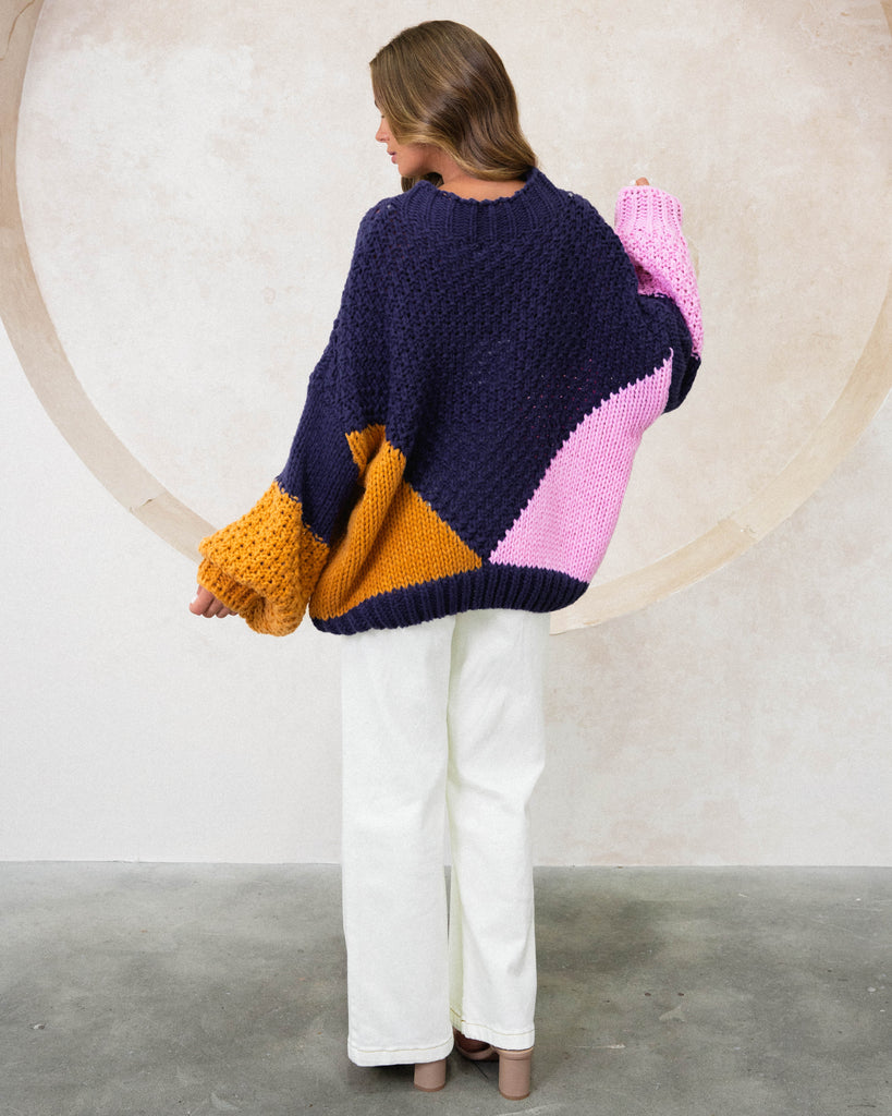 Alisa Puff Sleeve Knit - Navy Multi