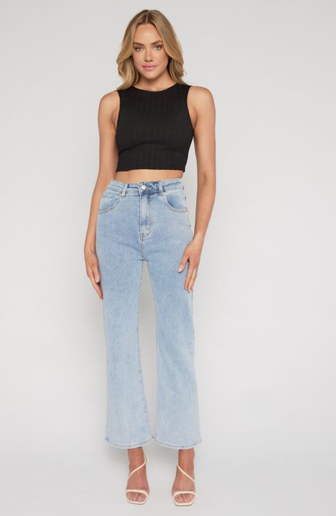 Popcorn Textured Racer Top - Black