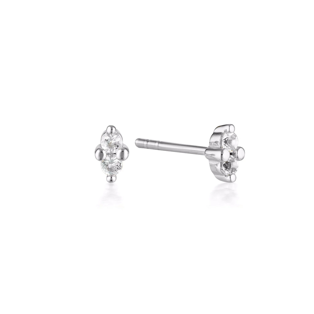 Linda Tahija Birthstone Stud Earrings | Sterling Silver | WHITE TROPAZ - APRIL