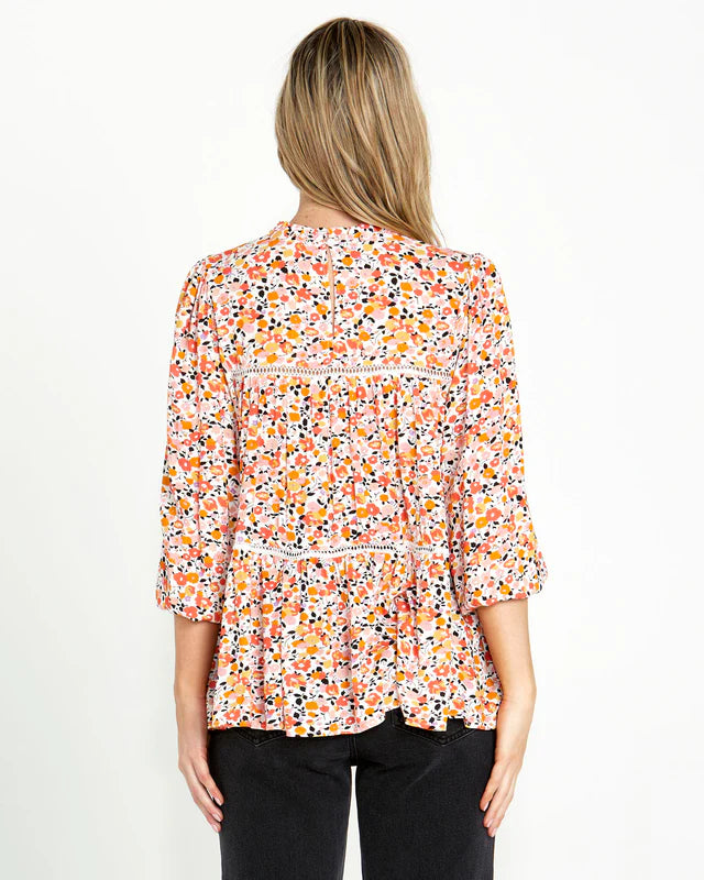 Jemma High Neck Top - White Ditsy