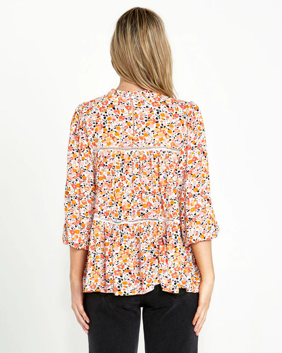 Jemma High Neck Top - White Ditsy