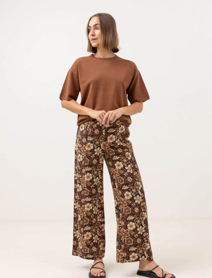 Rhythm Cantabria Floral Wide Leg Pant - Brown