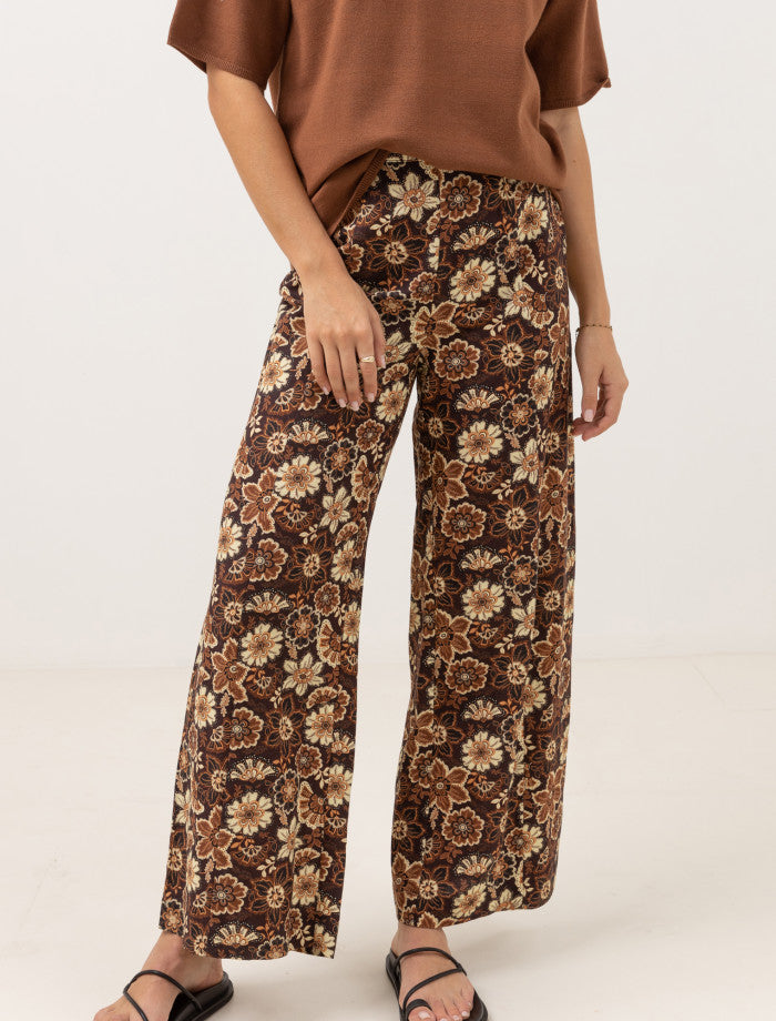 Rhythm Cantabria Floral Wide Leg Pant - Brown