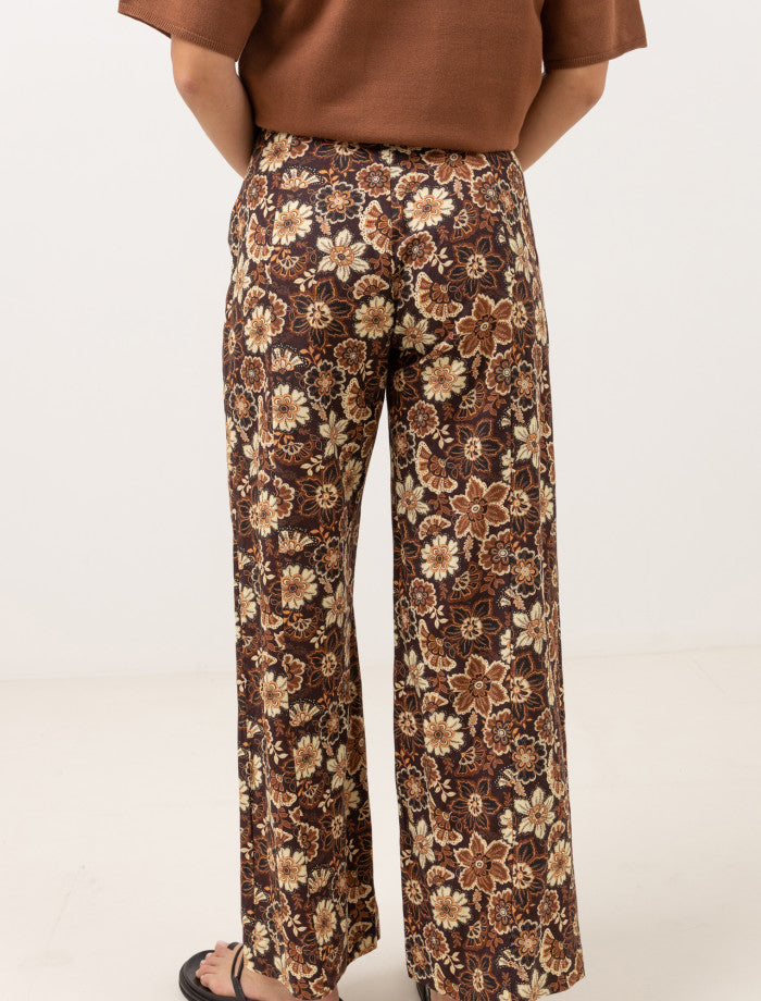 Rhythm Cantabria Floral Wide Leg Pant - Brown