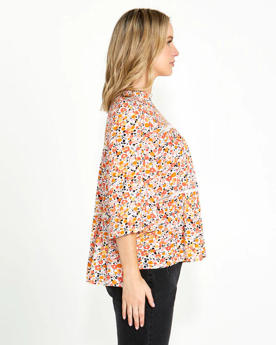 Jemma High Neck Top - White Ditsy