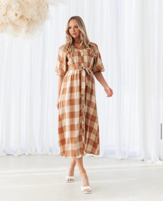 Goodge Checked Maxi Dress - Tan
