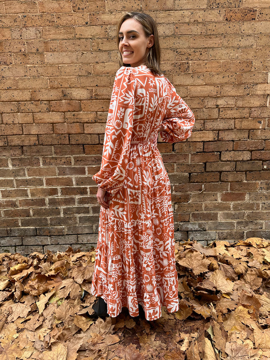 Aynor Printed Maxi Dress - Rust