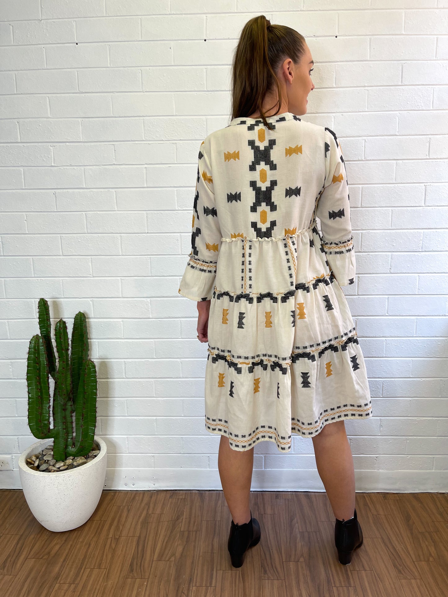 Mediterranean 3/4 Dress - Black/Beige