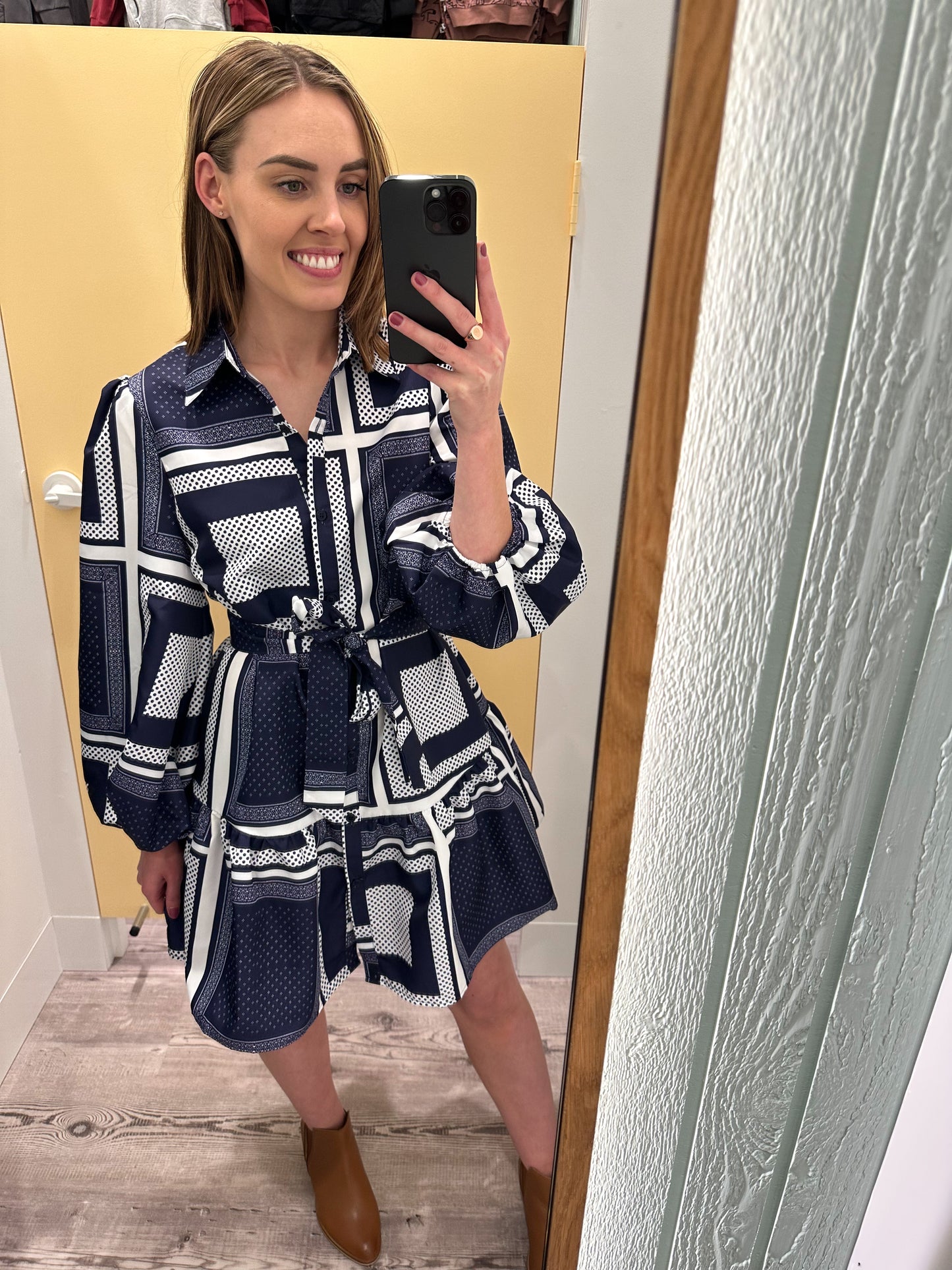Hintze Dress - Navy/White
