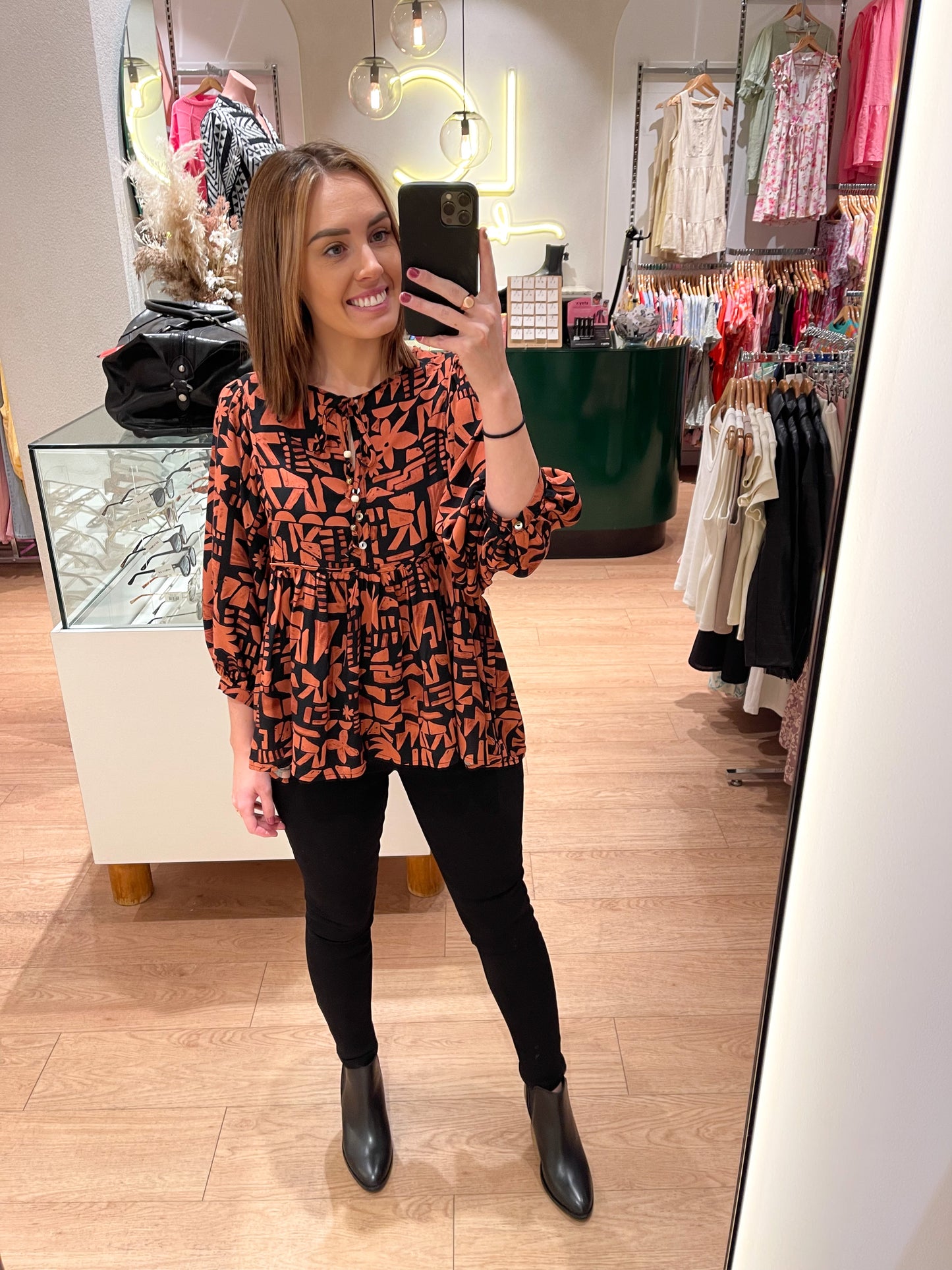 Somewhere New Top - Brown Printed