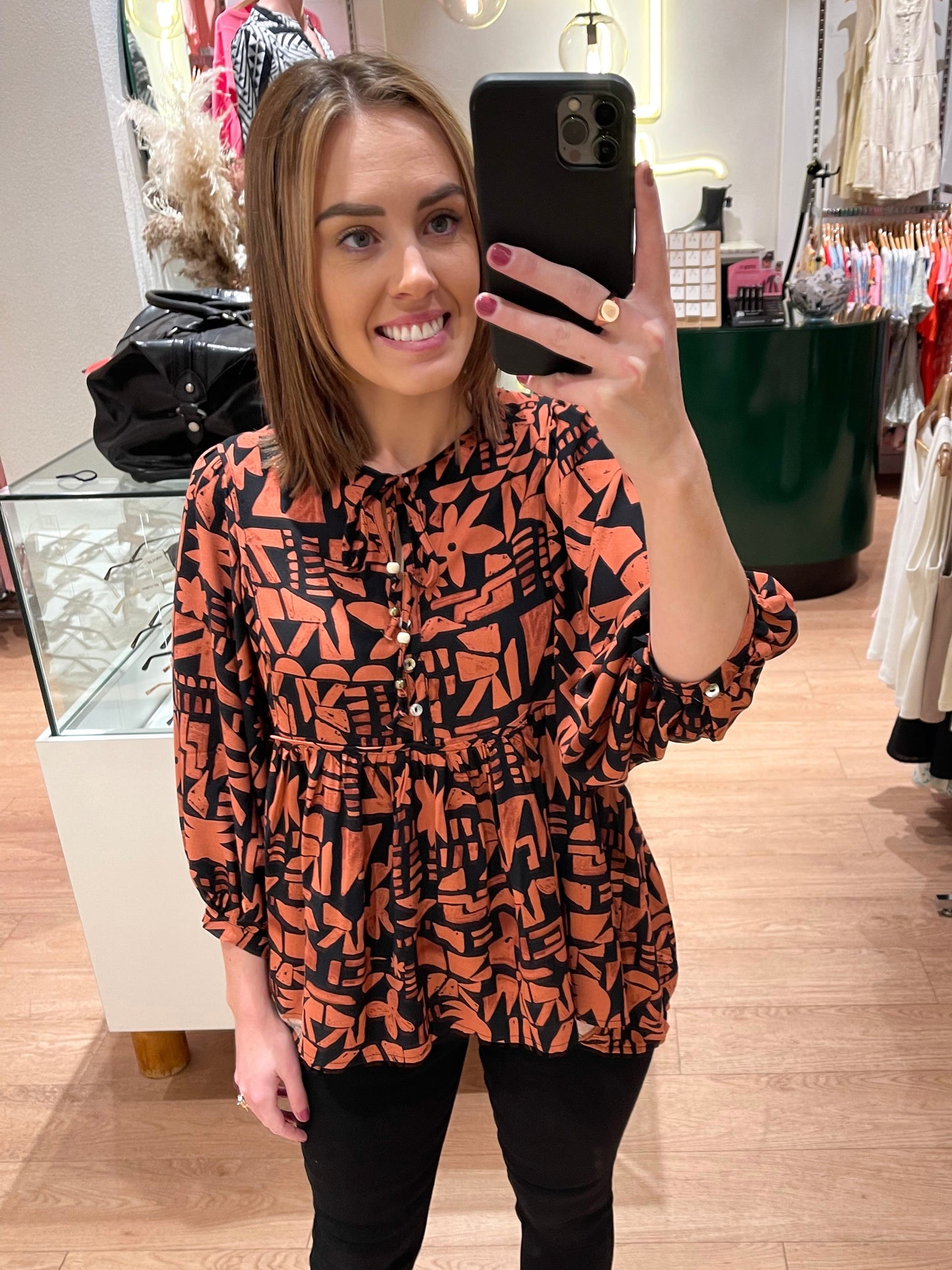 Somewhere New Top - Brown Printed