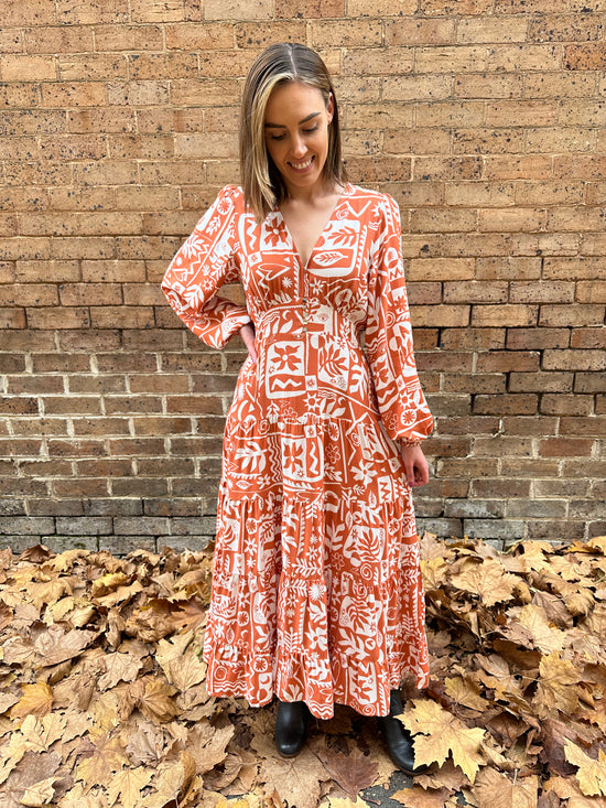 Aynor Printed Maxi Dress - Rust
