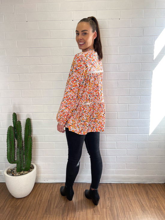 Jemma High Neck Top - White Ditsy