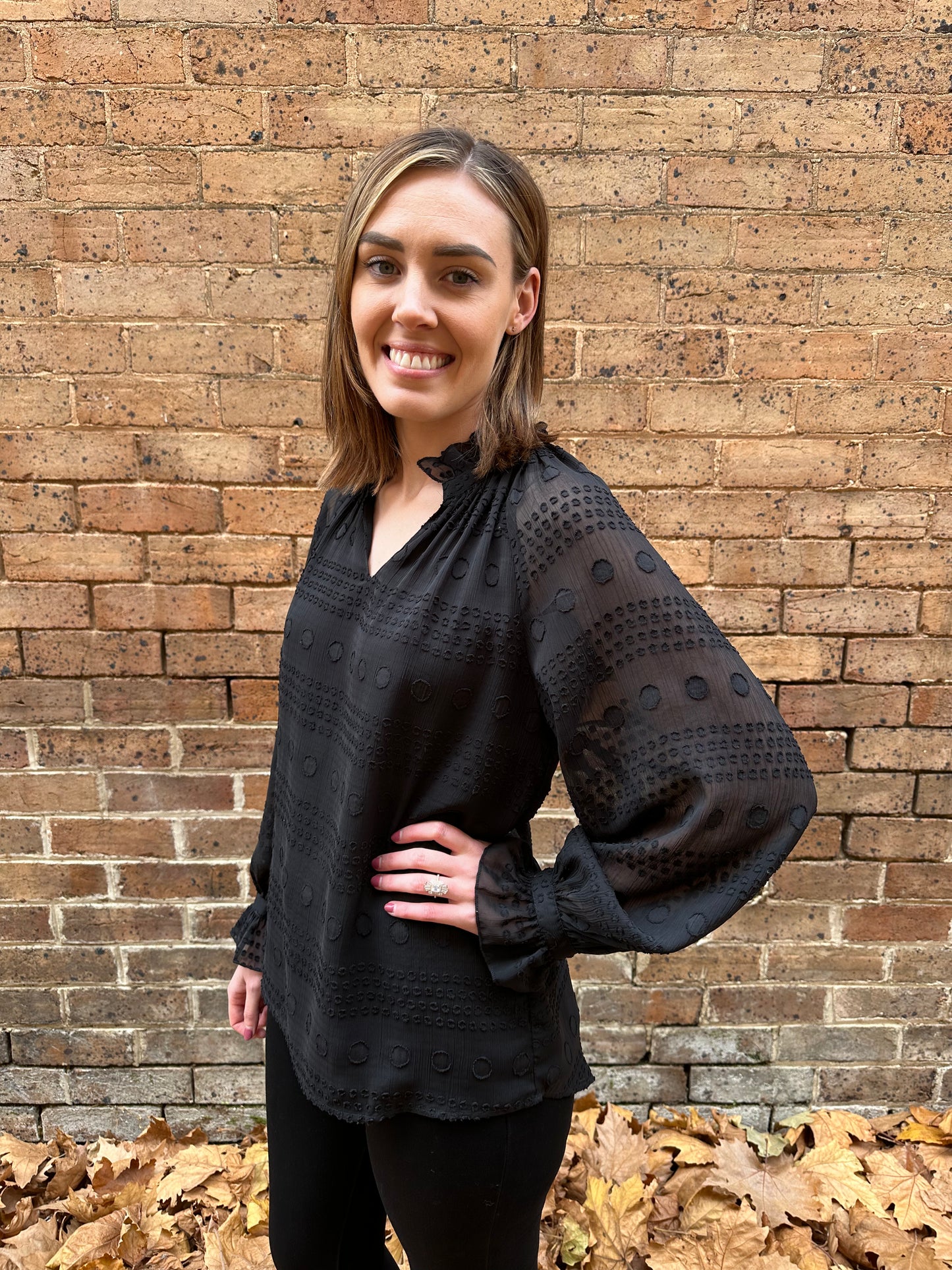 Willsden Dot Texture Blouse - Black