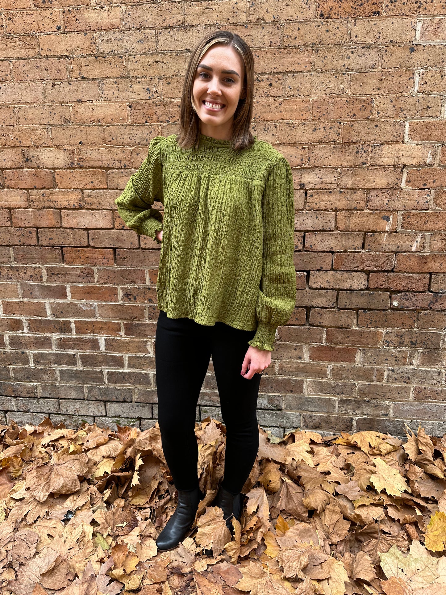 Helena Check Top - Moss