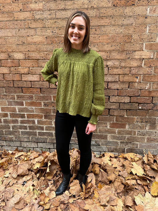 Helena Check Top - Moss