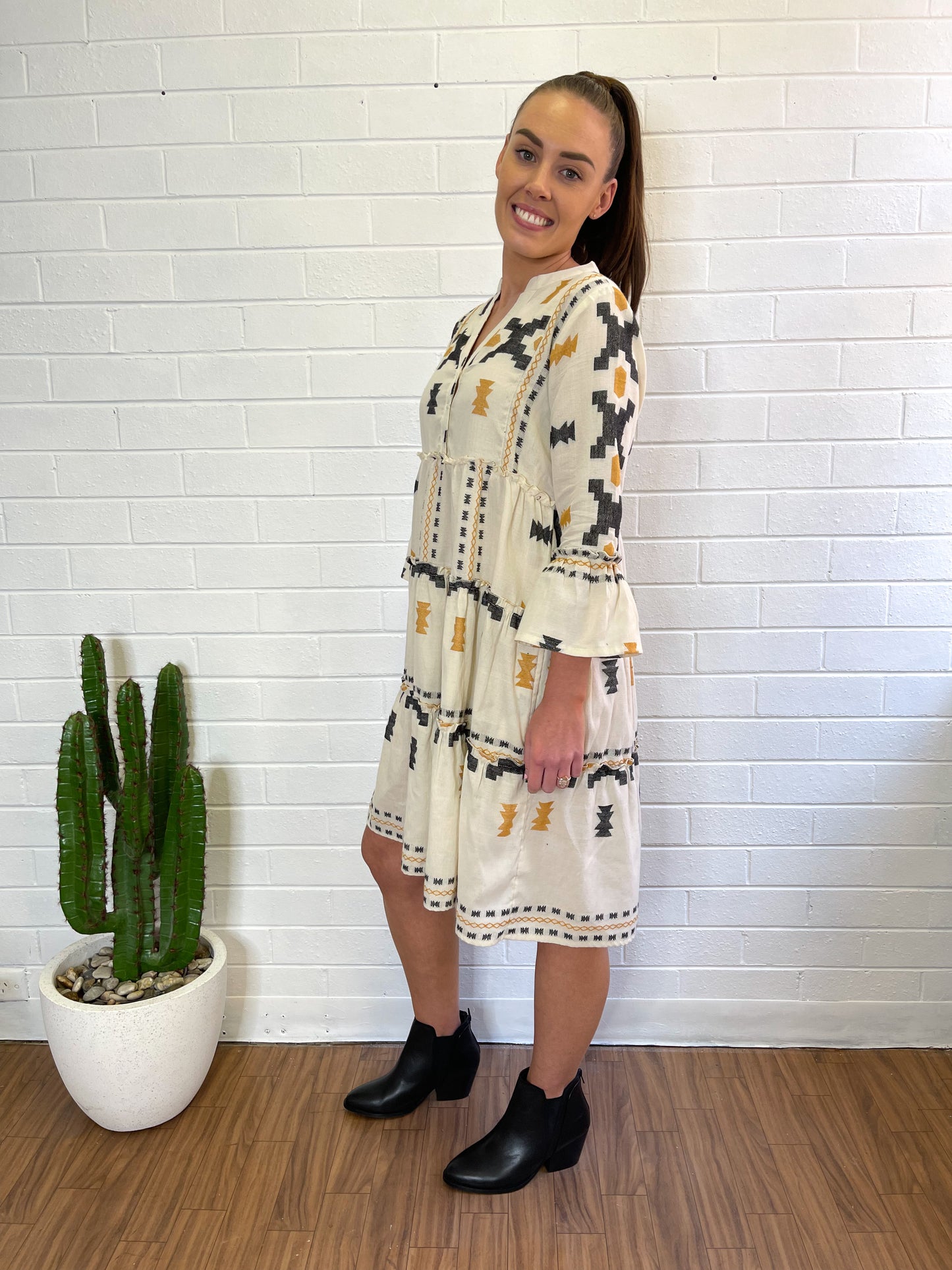 Mediterranean 3/4 Dress - Black/Beige