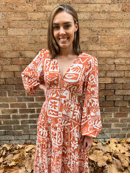 Aynor Printed Maxi Dress - Rust