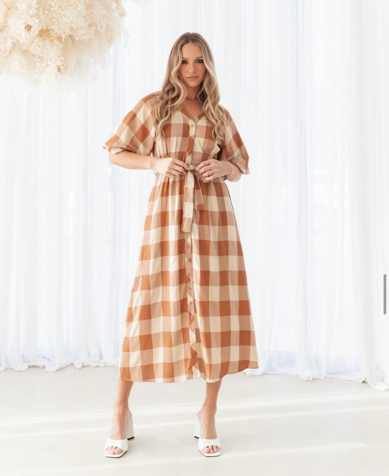 Goodge Checked Maxi Dress - Tan