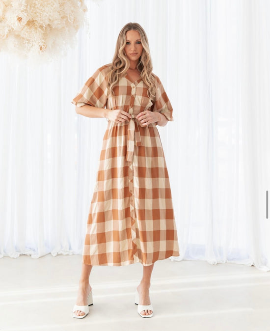 Goodge Checked Maxi Dress - Tan