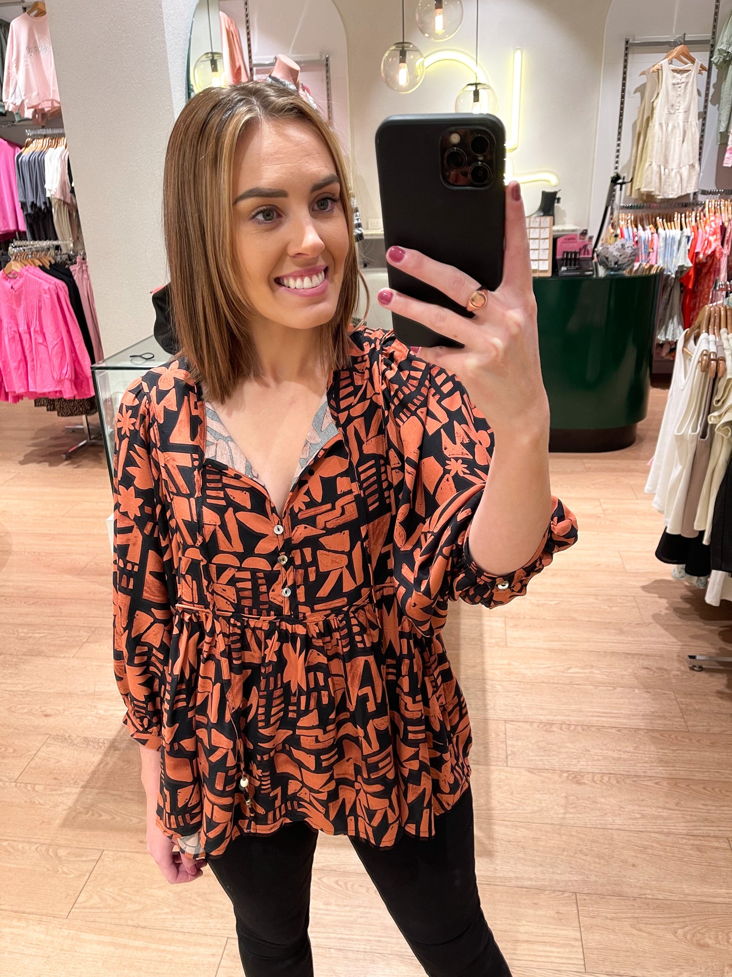 Somewhere New Top - Brown Printed