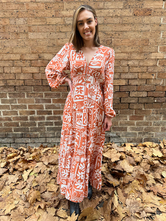 Aynor Printed Maxi Dress - Rust