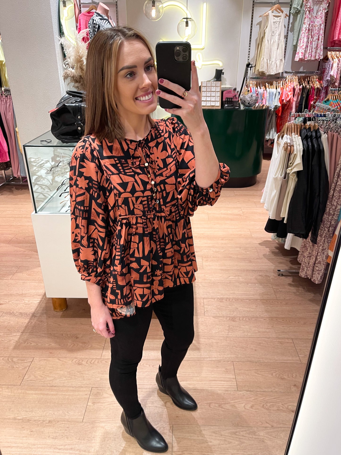 Somewhere New Top - Brown Printed
