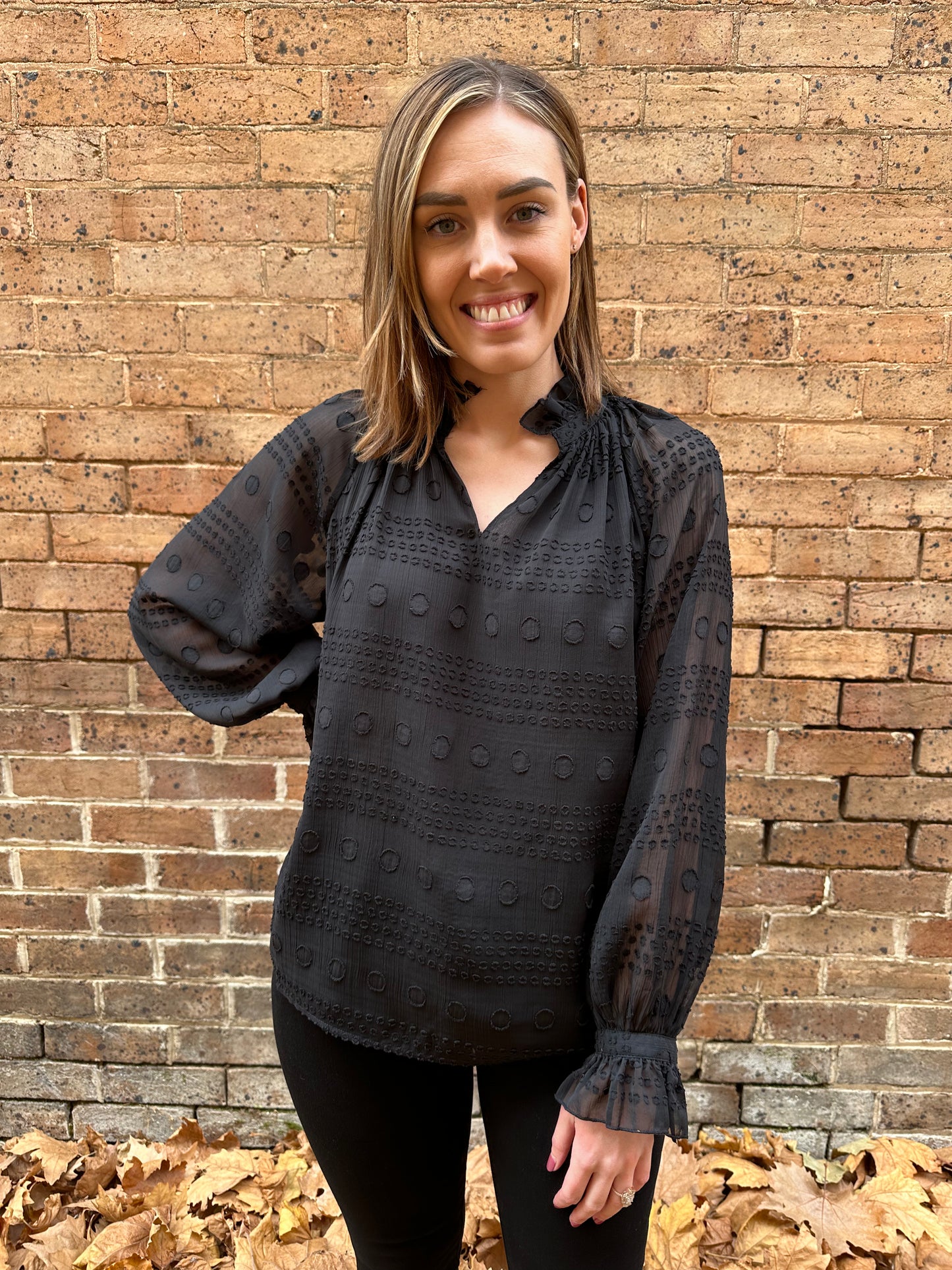 Willsden Dot Texture Blouse - Black