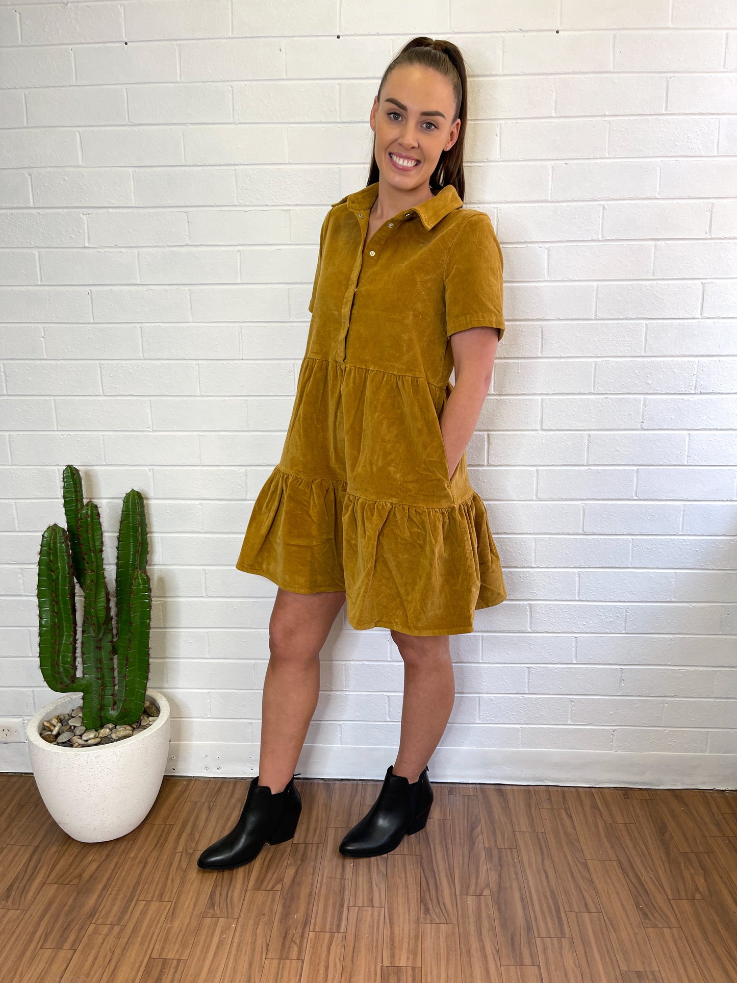 Lilah Tiered Cord Mini Dress - Mustard