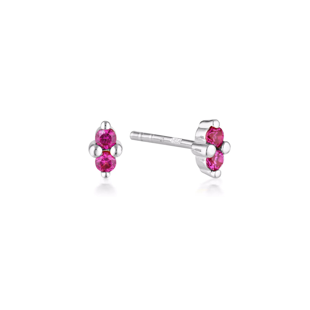 Linda Tahija Birthstone Stud Earrings | Sterling Silver | CREATED RUBY - JULY