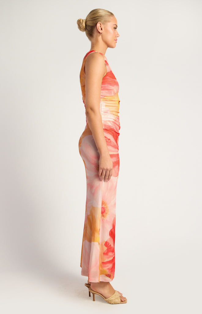 Qane Floral Maxi Dress - Coral Yellow