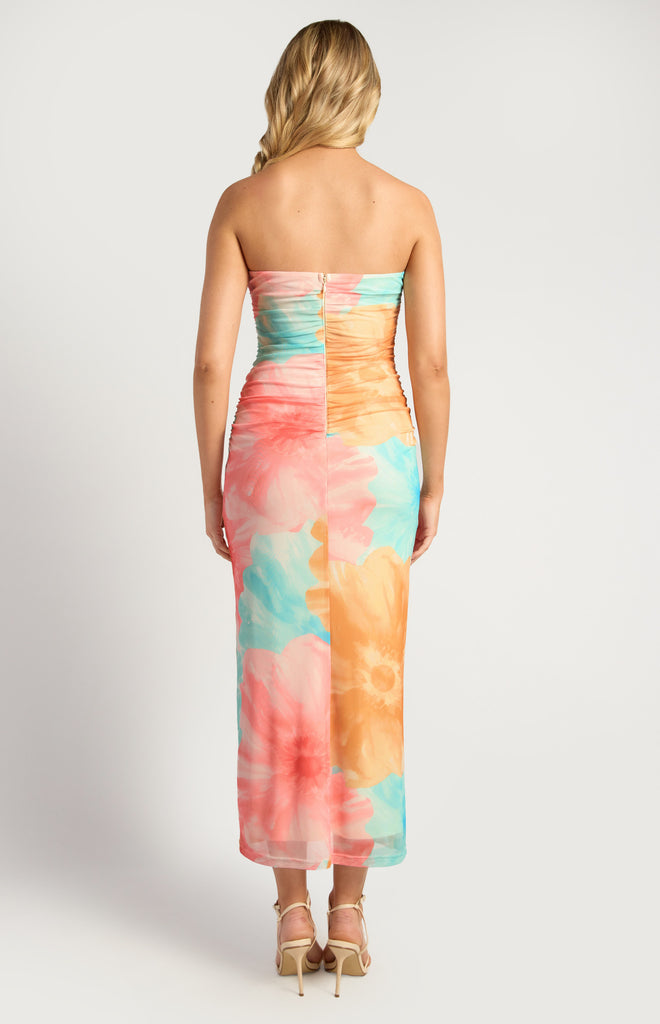 Lauvell Strapless Mesh Midi Dress - Pink/Blue