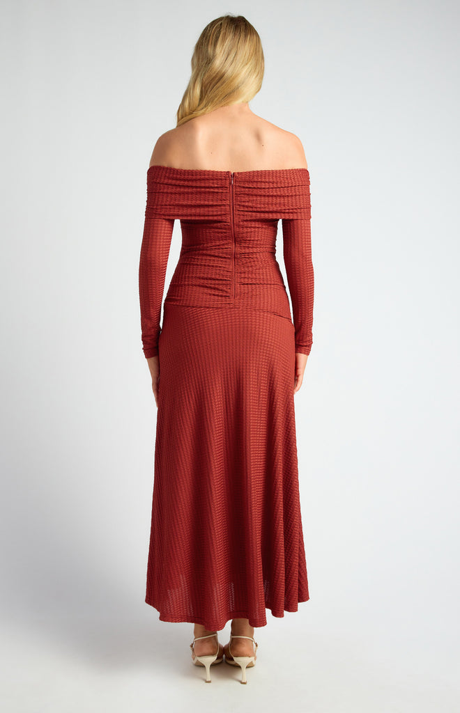 Anieto Off Shoulder Ruched Maxi Dress - Burnt Red