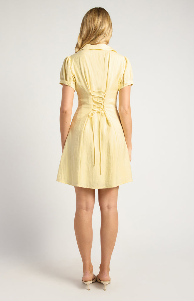 Tasmera Lace Up Back Dress - Lemon