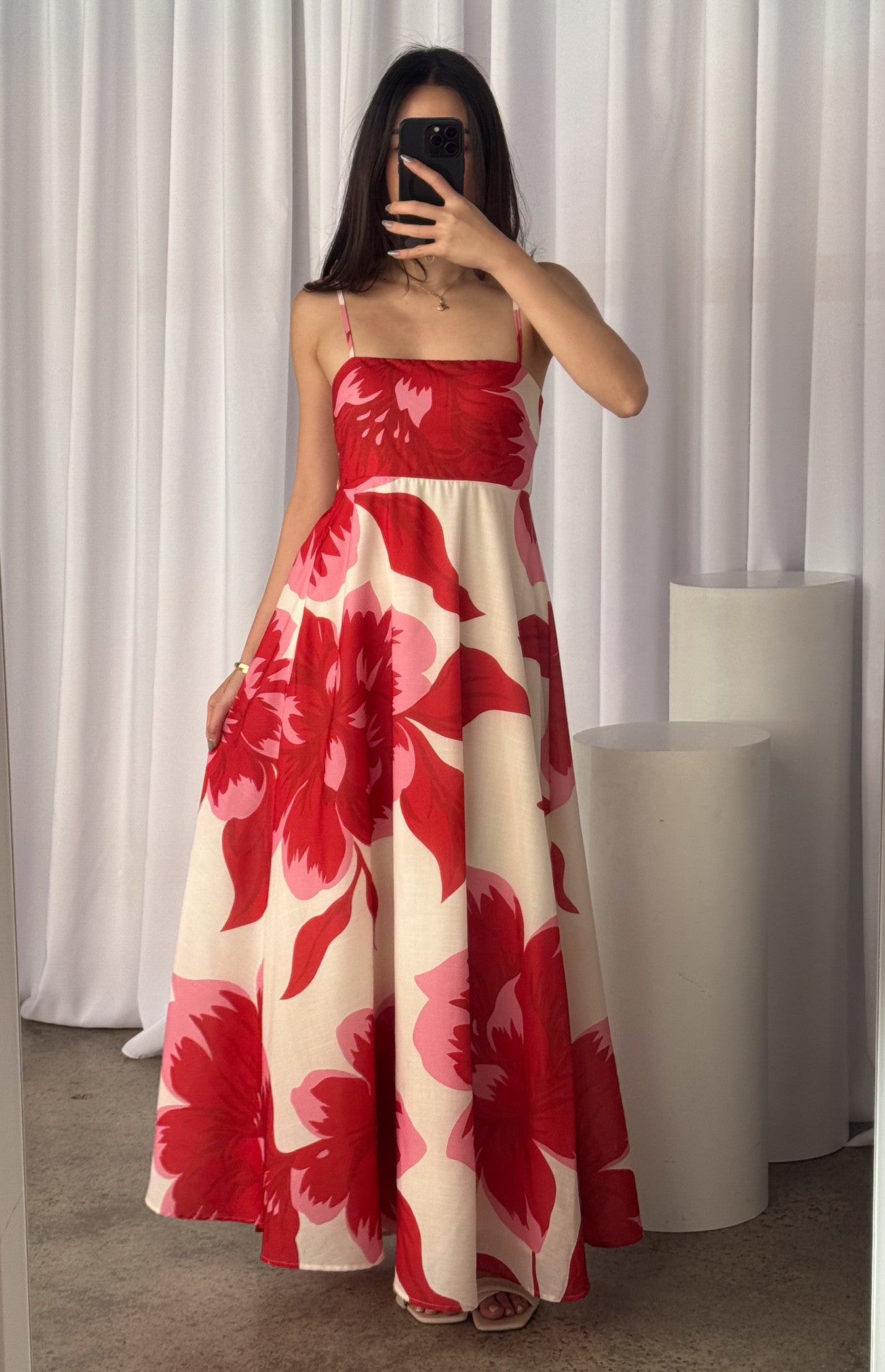 Moontor Big Floral Maxi Dress - Pink/Red