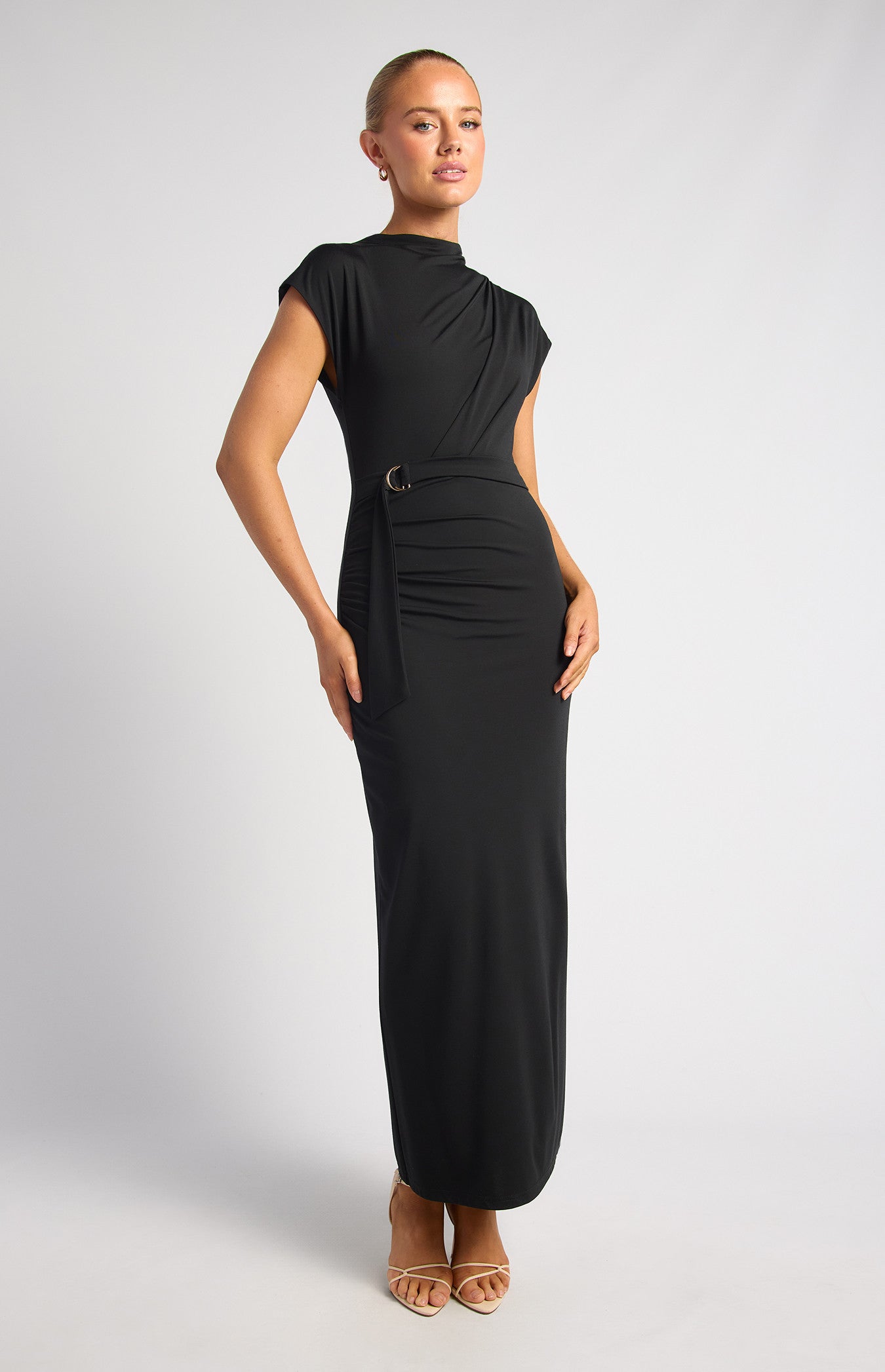 knee length dresses for ladies Danuta Neutral Ruched Pleated Maxi Dress main image 1