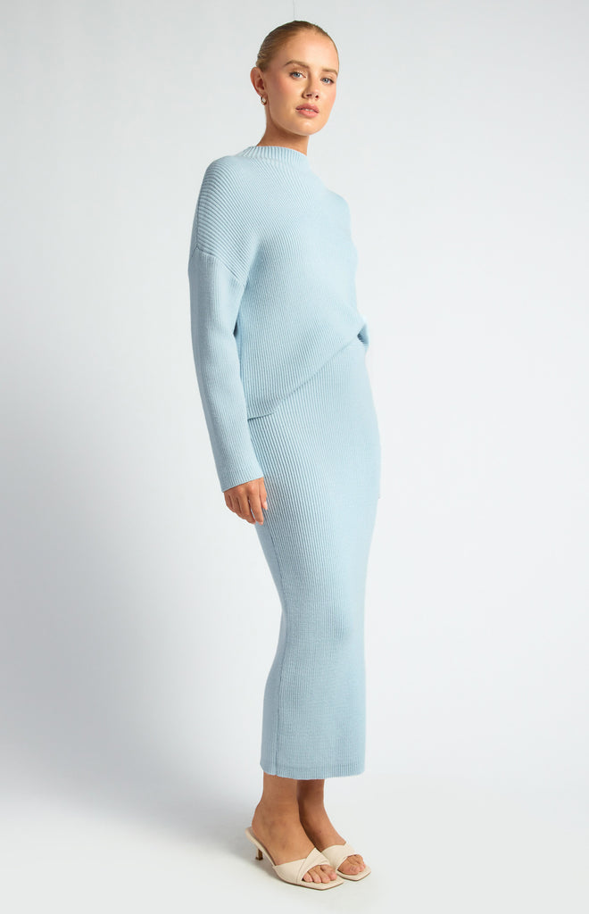 Koslow Knit And Skirt Set - Pale Blue