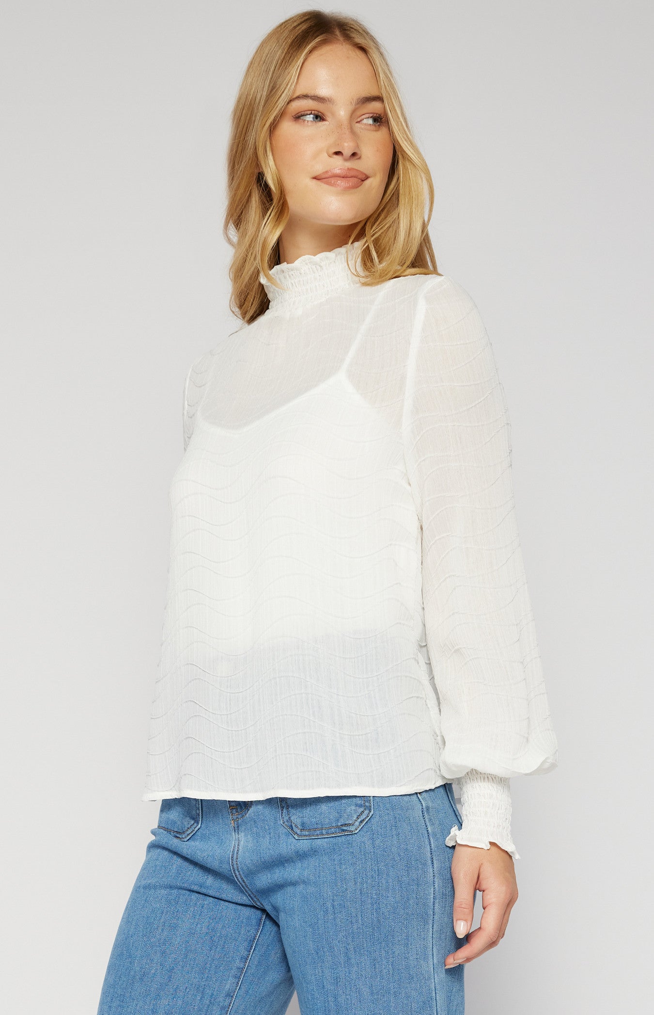 3D Textured Top With Lining - White