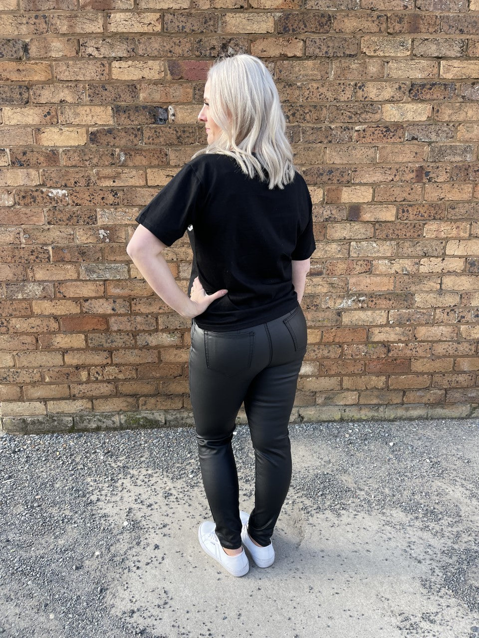 Wet Look Vegas Tie Waist Jean - Black